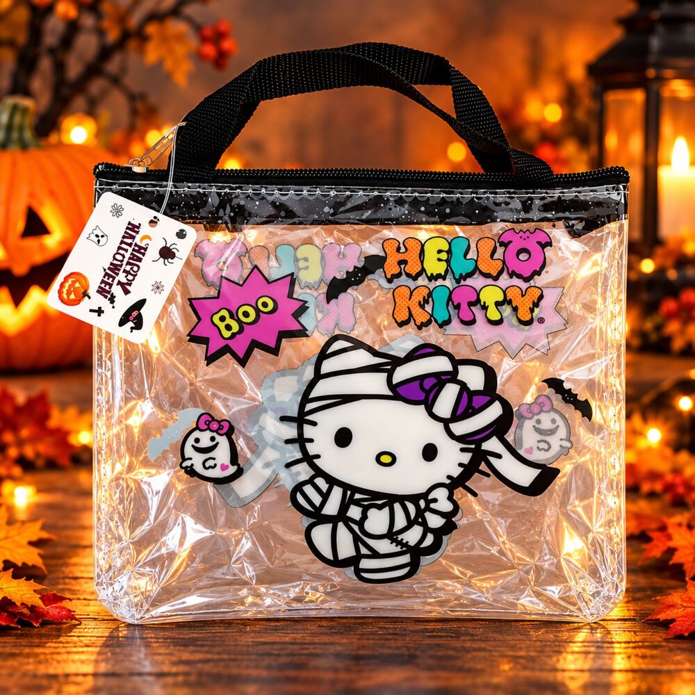Sanrio Hello Kitty Mummy Purple Bow Halloween Clear Zipper Pouch NWT